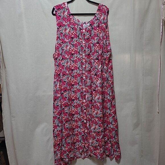 Anthony Richards Maxi Tank Dress Womens 4X Floral Button Front Rayon Pockets - Picture 1 of 10